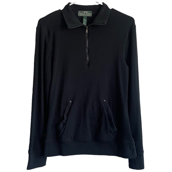 L-RL Lauren Active Black Quarter Zip Pullover Active Jacket Size Medium Kangaroo - Picture 1 of 9